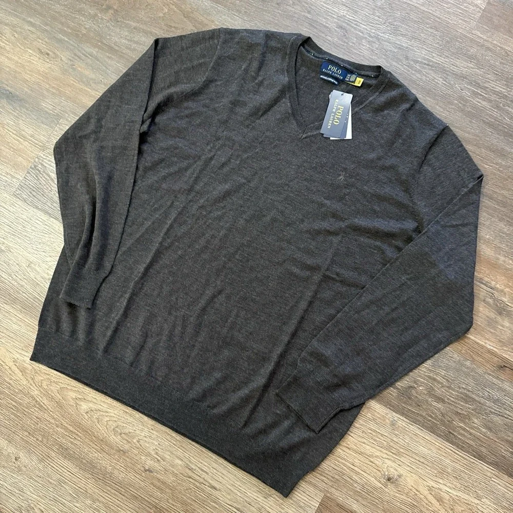 NWT Polo Ralph Lauren Washable Merino Wool‎ V Neck Sweater Men's Sz 2XLT Brown